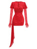 Sexy Gloves Long Sleeves Draped Mini Dress