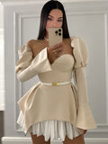 Women Corset Fashion Irregular Sexy Mini Dress Off-Shoulder Puff Trumpet Sleeves Slim Tube High Street Chic Short Dress Vestidos