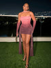 Mesh Simple Mini Dress Ribbons Full Sleeve Gloves