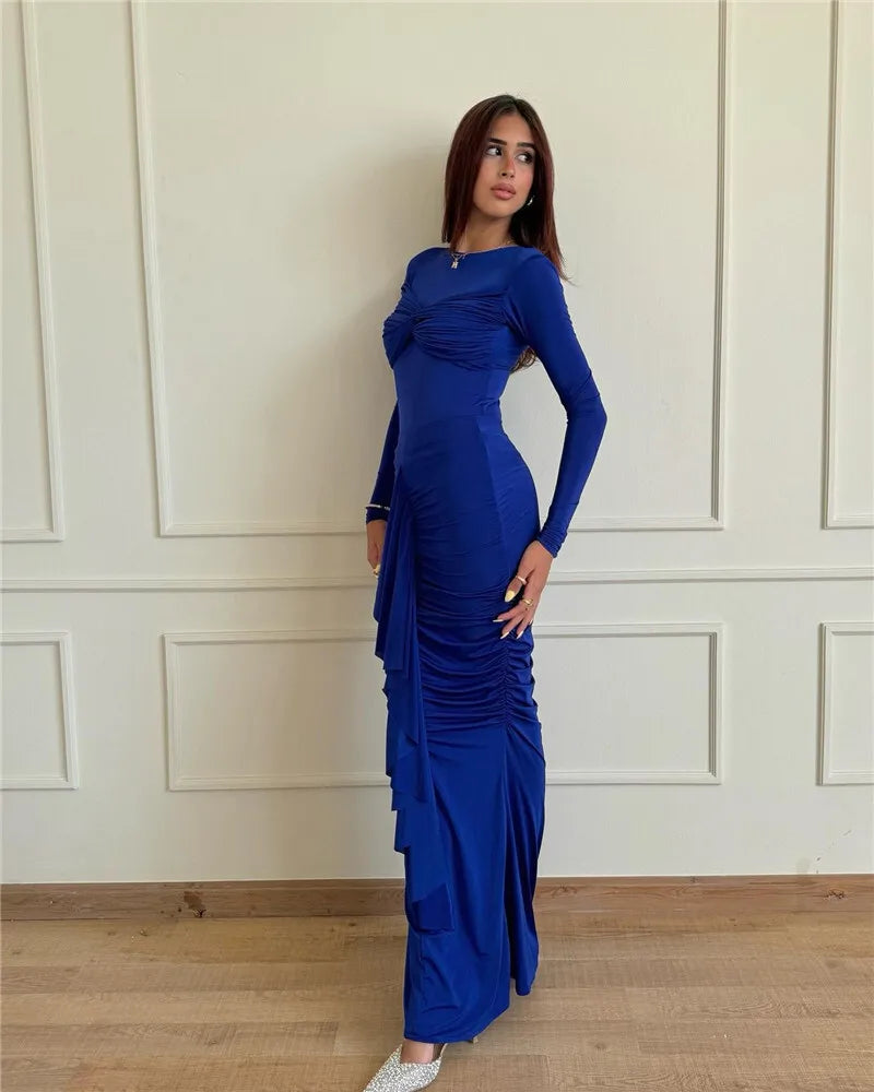 O Neck Ruched Bodycon Elegant Dress