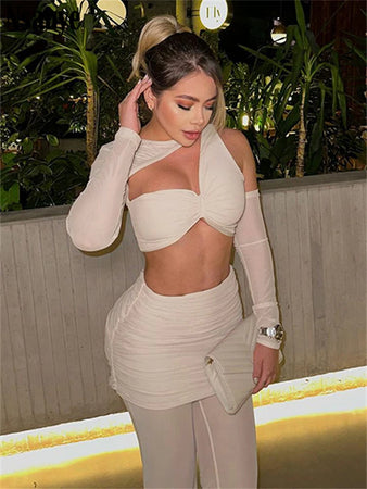 Mesh Sexy Hollow Out Pants Set