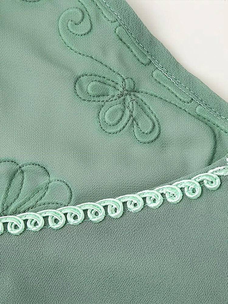 Floral Embroidery Halter Top Vest Breasted Mini Skirt Set Standing Collar Crop Women Short Tank Micro Transparent Crochet Skirts