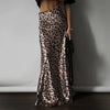 Satin Leopard Print Long Skirt