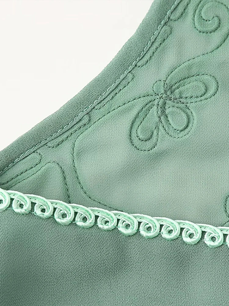 Floral Embroidery Halter Top Vest Breasted Mini Skirt Set Standing Collar Crop Women Short Tank Micro Transparent Crochet Skirts