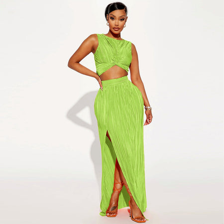 Set Draped Hem Split Skirt