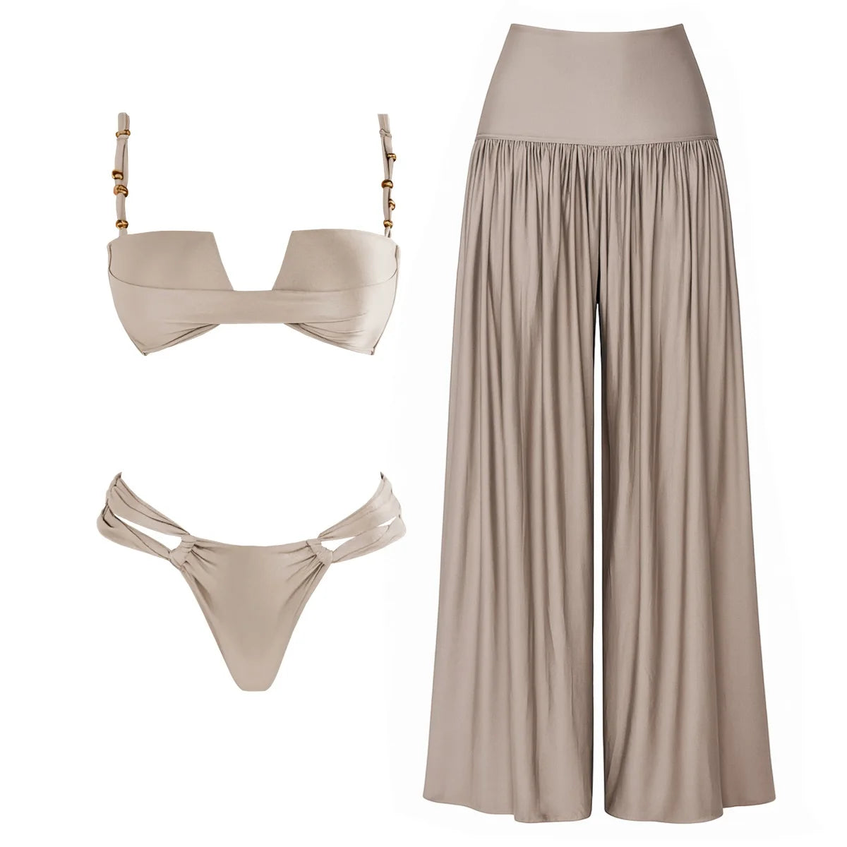 Bandeau 3Pcs Biquini Sexy Bikini Women Swimsuit Push Up Swimwear Female Strappy Bathing Suits Green Bodysuit Beachwear Swim Suit