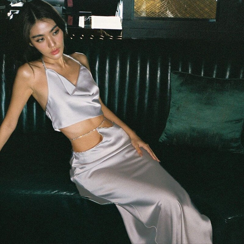 High Waist Long Skirt Set