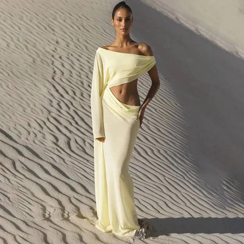 Off Shoulder Cutout Sexy Maxi Dress