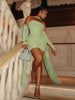 Mesh Simple Mini Dress Ribbons Full Sleeve Gloves