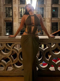 Off Shoulder Pleated Slim maxi dress