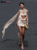 Weird Puss Irregular Sexy Dress Women Pleats Single Shoulder Sleeveless Backless Tassel Trend Prom Party Clubwear Mini Bodycon