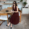 Notched Collar Sleeveless Pleated Skirt Sets