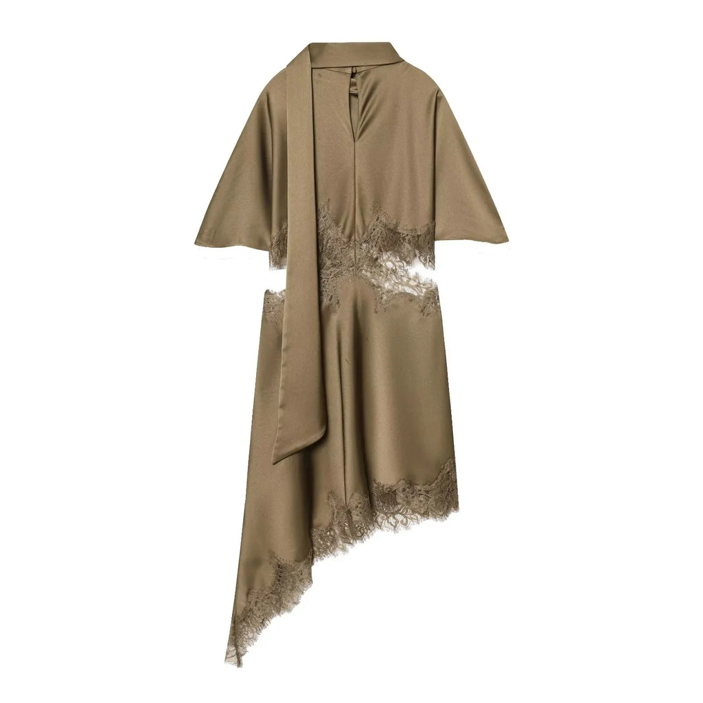 Mini Dress Asymmetrical Scarf Collar