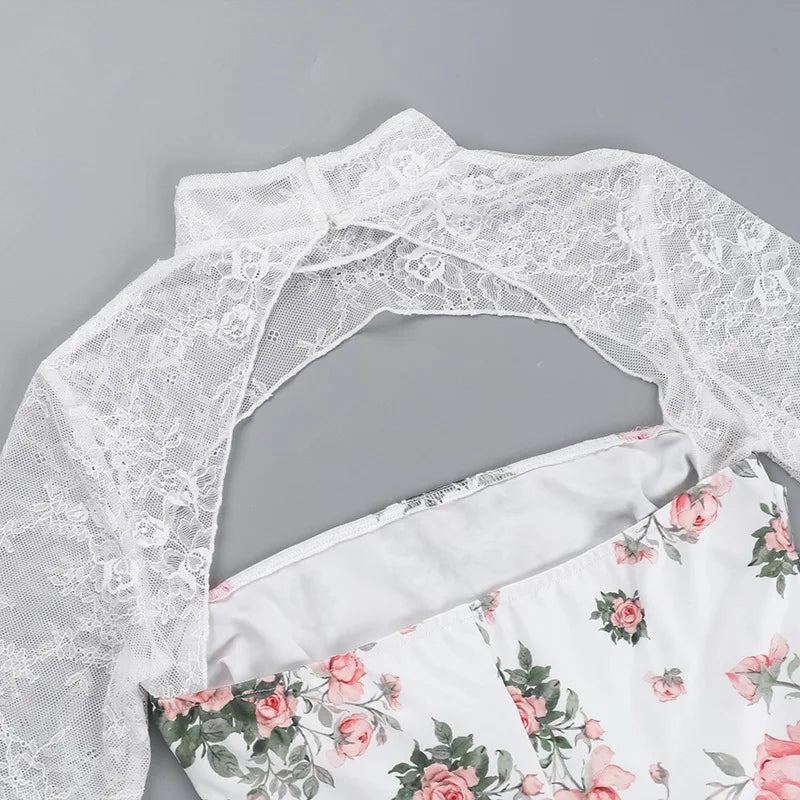 Lace Print Dress Elegant See Through