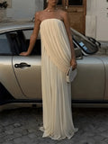 Strapless Pleated Maxi Sleeveless  Long Dresses