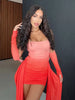 Mesh Simple Mini Dress Ribbons Full Sleeve Gloves