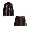 Leather Jacket Mini Skirts Set slim O-neck