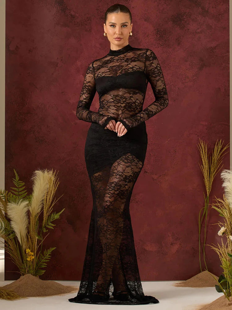 Long Sleeve O-neck See Through Sets