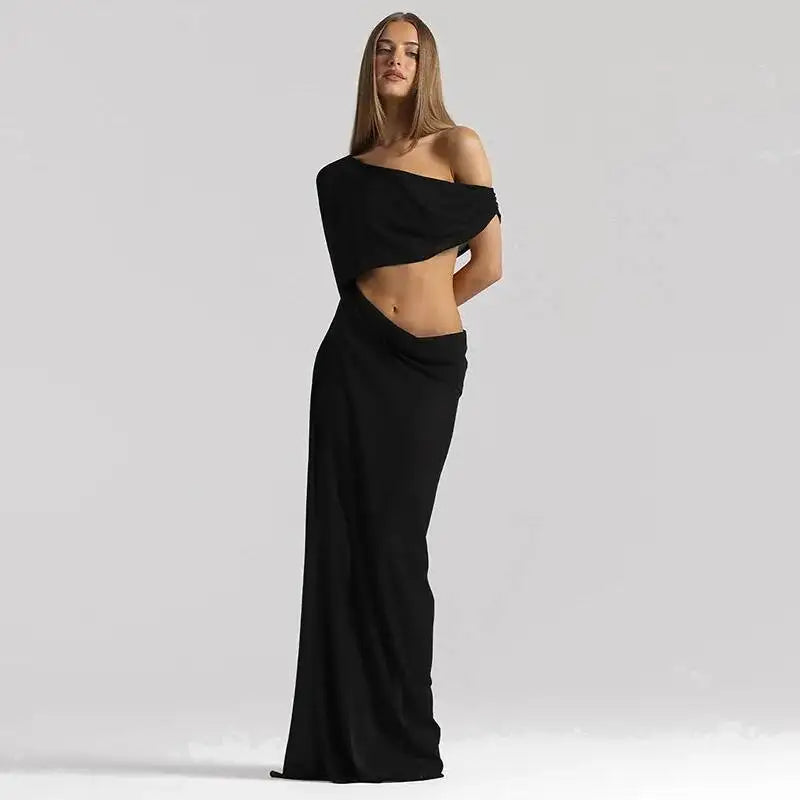 Off Shoulder Cutout Sexy Maxi Dress