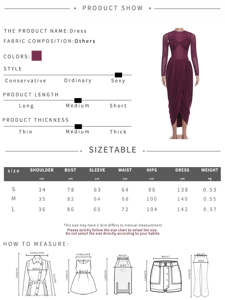 Weird Puss Wrapped Sexy Dress Women Mesh Patchwork Split Ruched Elegant Full Sleeve Trend Birthday Banquet Party Maxi Bodycon