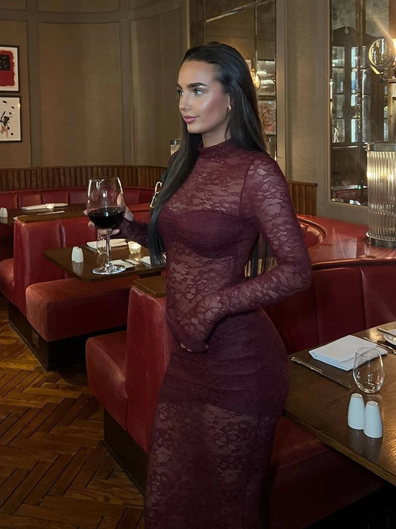 Long Sleeve O-neck See Through Sets