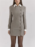 Ladies Contrast Mini Dress Elegant Lapel