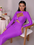 Elegant Hollow Out Long Sleeve Sexy Maxi Dress