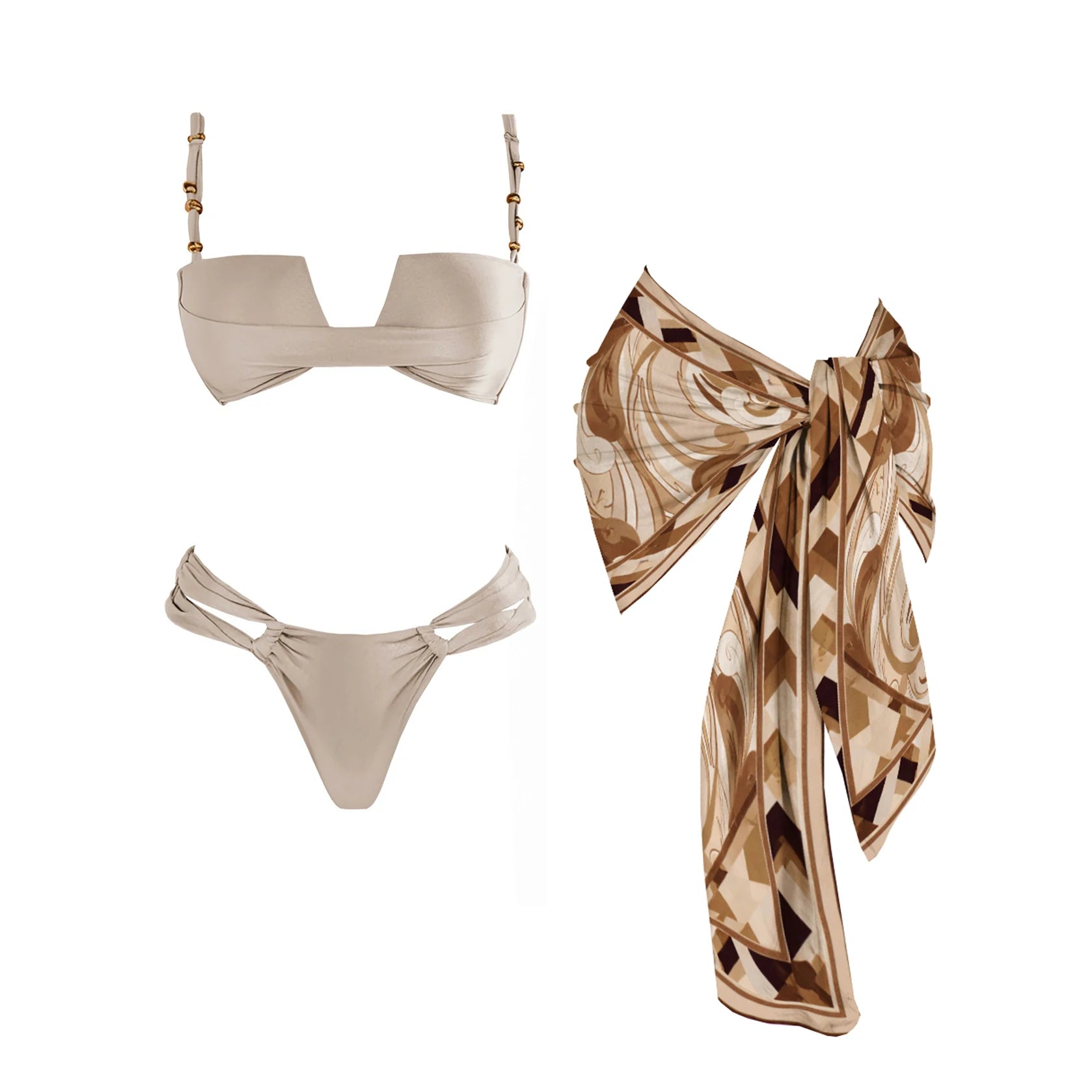 Bandeau 3Pcs Biquini Sexy Bikini Women Swimsuit Push Up Swimwear Female Strappy Bathing Suits Green Bodysuit Beachwear Swim Suit