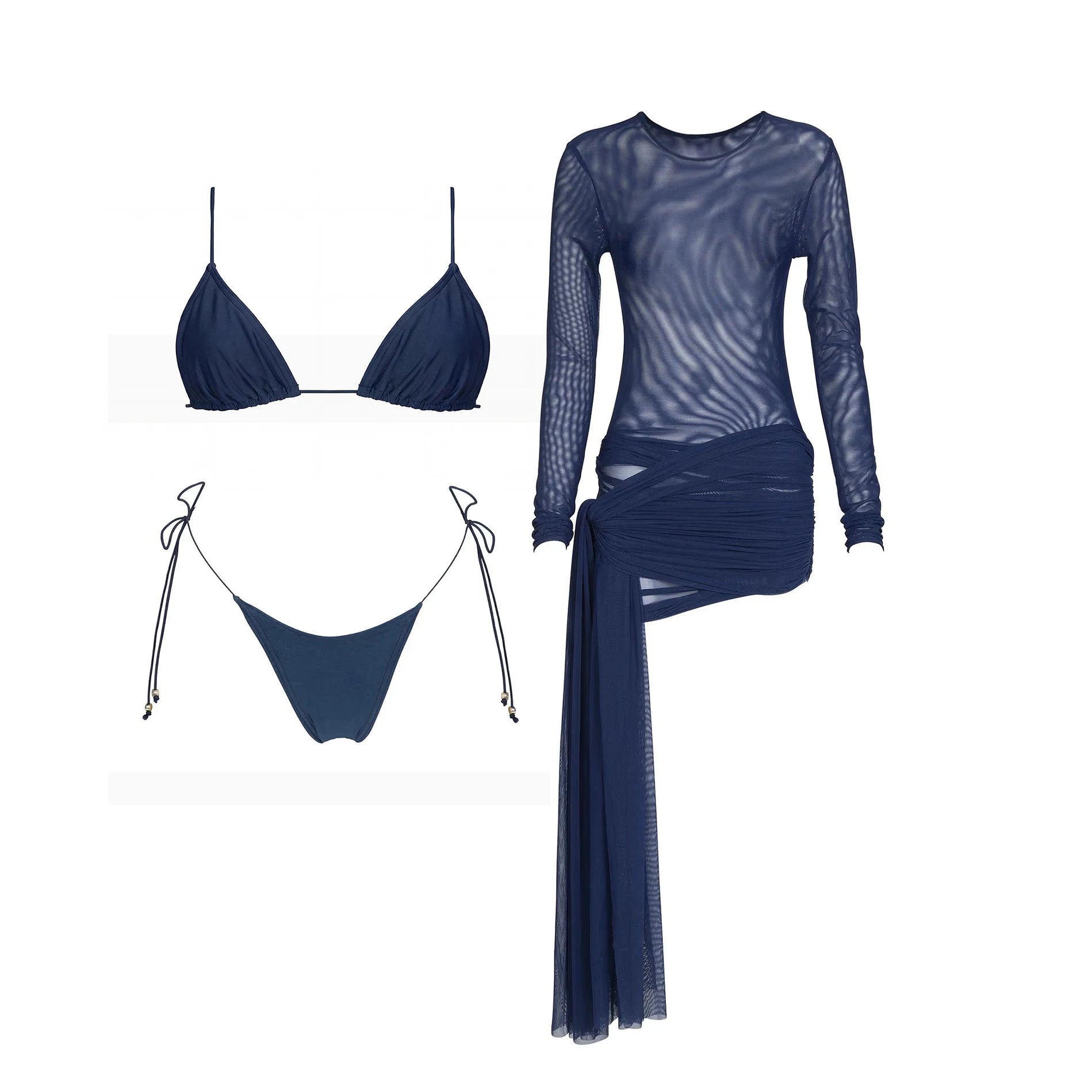 3Pcs Micro Bikini with Cover Up Women Swimsuit Sexy Bikinis Bandeau Biquini Female Swimwear Mesh Dress Bathing Suits Beachwear