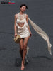 Weird Puss Irregular Sexy Dress Women Pleats Single Shoulder Sleeveless Backless Tassel Trend Prom Party Clubwear Mini Bodycon