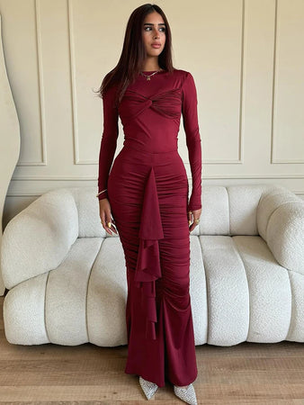 O Neck Ruched Bodycon Elegant Dress