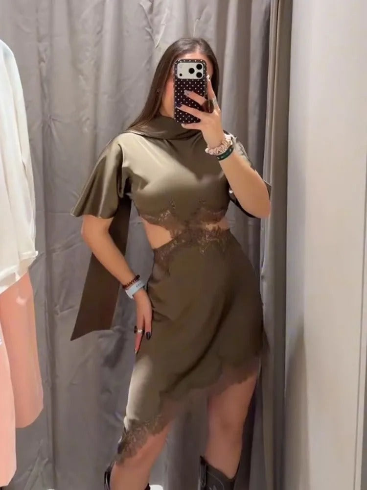 Mini Dress Asymmetrical Scarf Collar