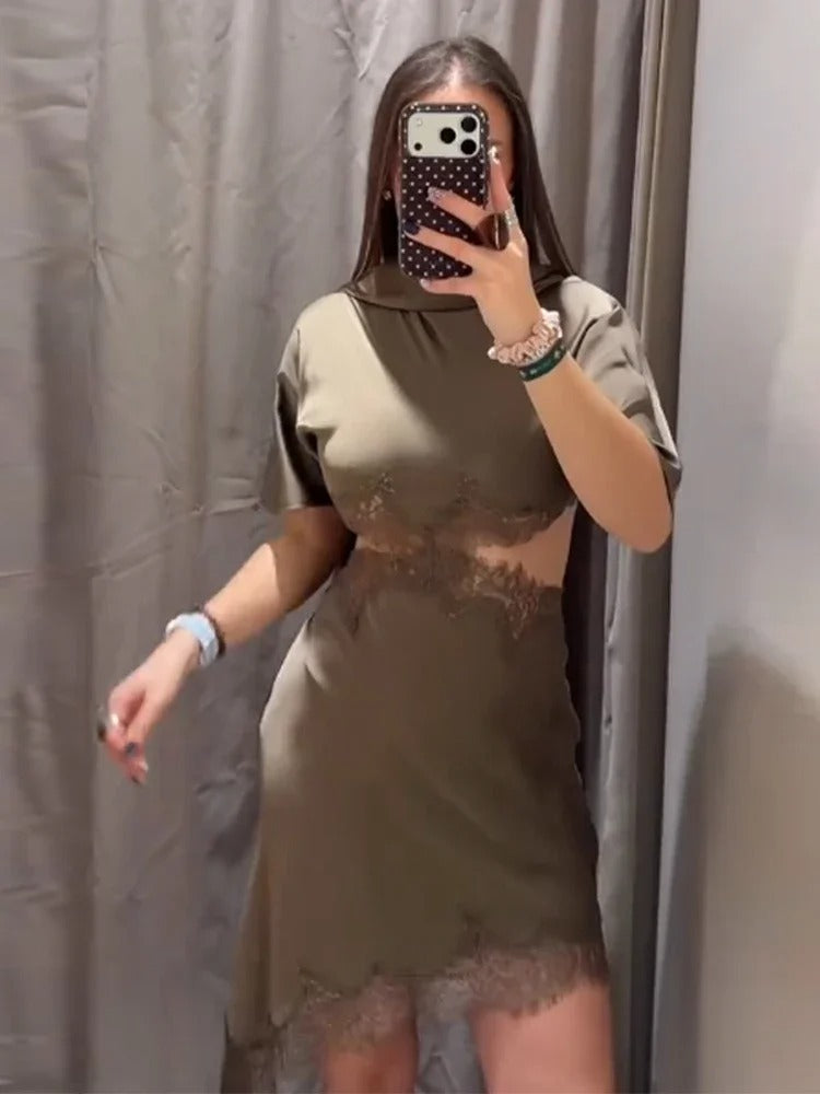 Mini Dress Asymmetrical Scarf Collar
