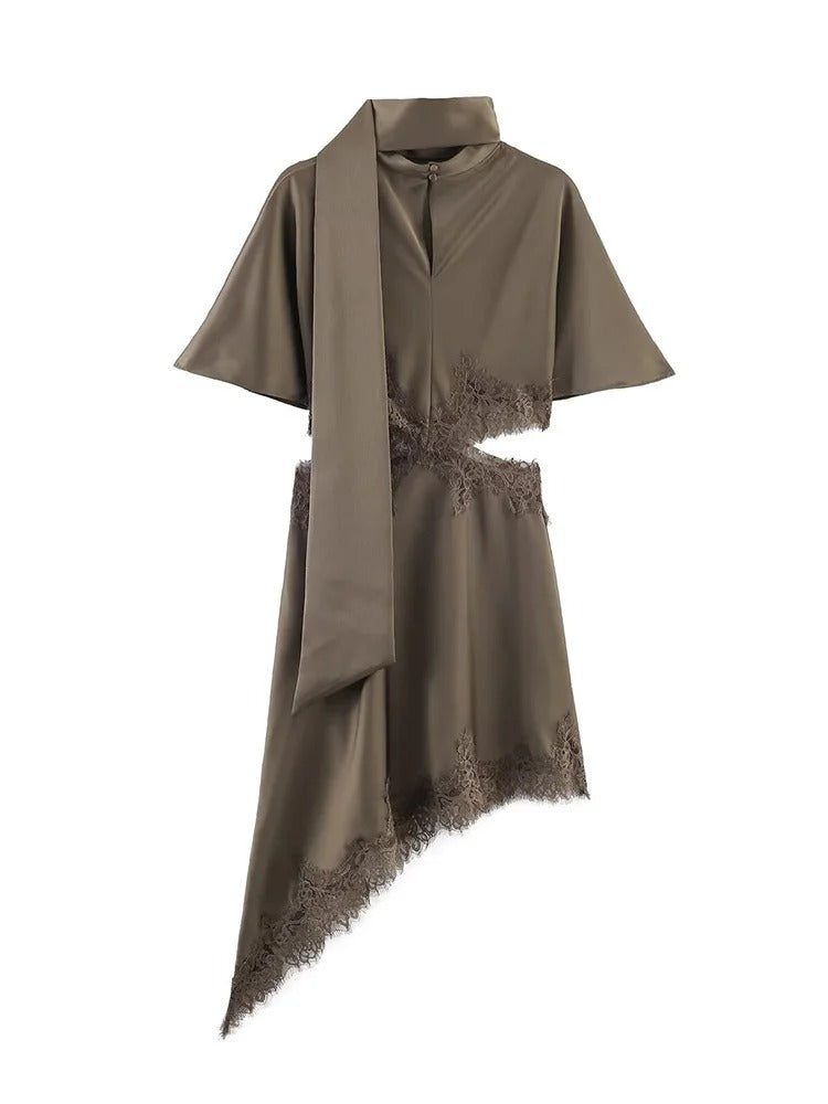 Mini Dress Asymmetrical Scarf Collar