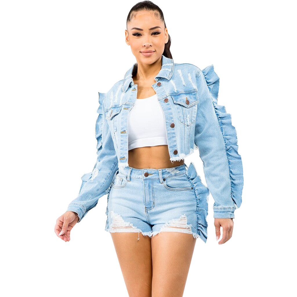 Ripped Ruffles Denim Coat