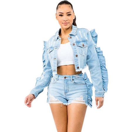 Ripped Ruffles Denim Coat