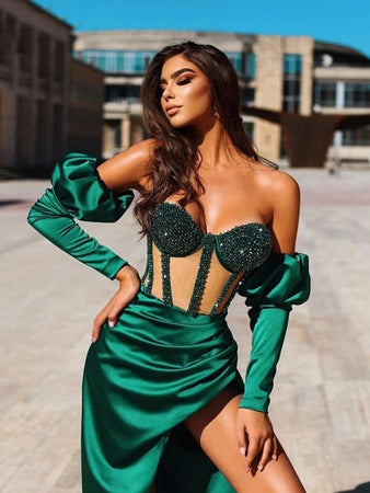 Off Shoulder Satin Dress