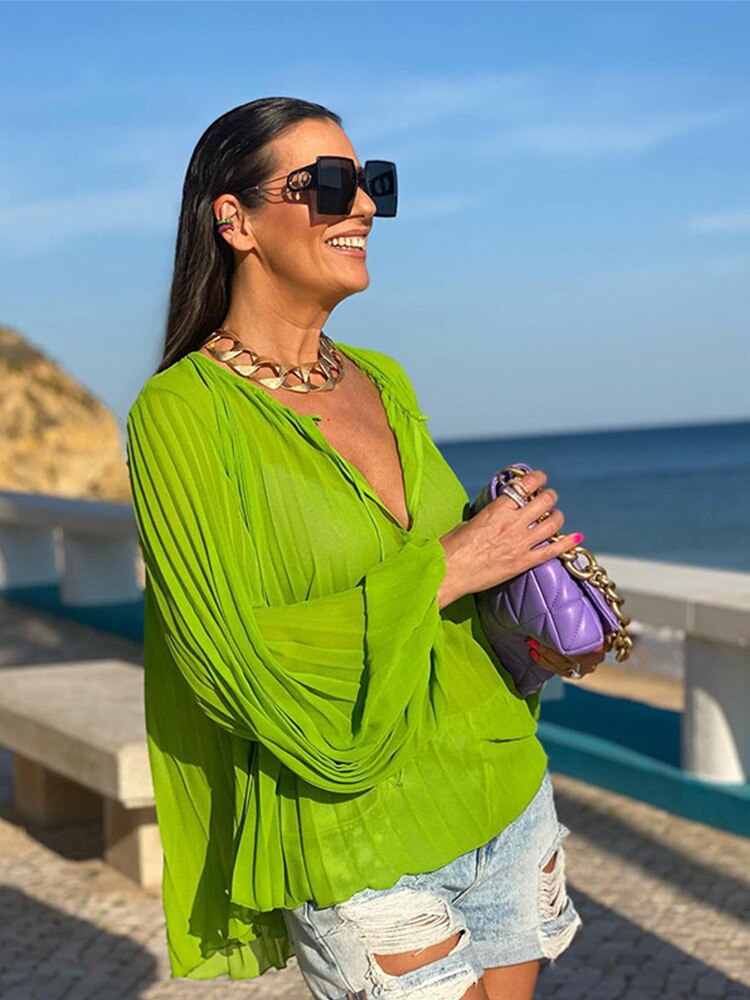 V-Neck Lantern Blouses